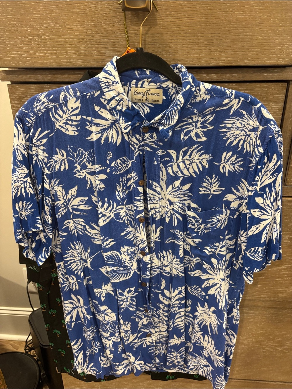 Kenny Flowers Royal Blue and White Tropical Short-Sleeve Button-Up
